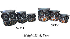 Set of 3 Cute Owls Figure Carved Wooden Home Decoration Painted Unique 2 designs