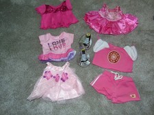 LOT OF BUILD-A-BEAR GIRLS CLOTHES - CHEER OUTFIT/SILVER SHOES/MORE