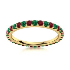925 Sterling Silver Gold Plated Full Eternity 2MM Round Ruby Emerald Ring