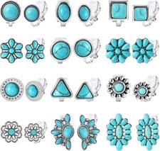 NEWITIN 12 Pairs Clip On Earrings for Women Cute Earring Crystal Pearl Stud Char