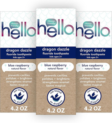 Hello Dragon Dazzle Blue Raspberry Kids Toothpaste, Fluoride Toothpaste, Ages 2+