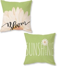 Spring Summer Pillow Covers 18x18 Inch Farmhouse Daisy Green Outdoor Throw