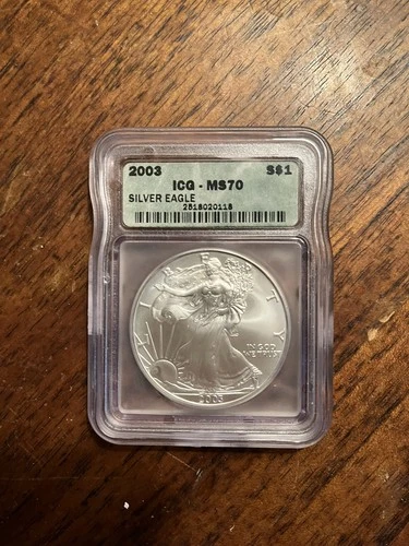 2003 AMERICAN SILVER EAGLE ICG MS 70 1 OZ .999 FINE SILVER