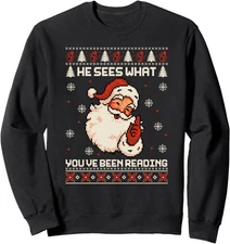 He Sees What You've Been Reading Bookish Ugly Xmas Unisex Crewneck Sweatshirt