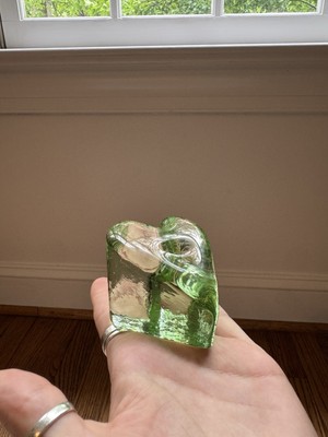 FIRE AND LIGHT GREEN OLIVE Heart paperweight- Fire and Light Glass - Signed