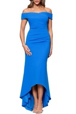 Xscape Womens Off The Shoulder High Low Dress 8 Bright Blue - NWT $229
