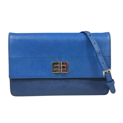 PRADA Saffiano Leder Schulter Geldbörse BT1020 Blau Damen Gebraucht
