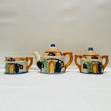Vintage Japan Cottage Tea Set Creamer  Lidded Teapot  Sugar Bowl w/Lid 3 Pc.