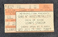 GUNS N' ROSES & METALLICA JULY 29, 1992 GIANTS STADIUM, NJ CONCERT TICKET STUB