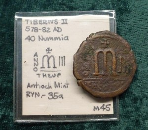 578-582 AD Follis Ancient Coin, Tiberius II Ancient, Byzantine, Antioch Mint