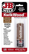 J-B Weld KwikWood Wood Repair Epoxy Putty Stick, Tan, 1 oz Quick Fix