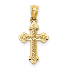 Children's 14k Yellow Gold Small Budded Cross Charm, 11 x 22mm