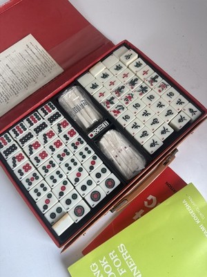 KTG Mahjong Set 144 Bambus Boden Fliesen Weinkoffer Buch Mah Jong Jongg NEU VINTAGE