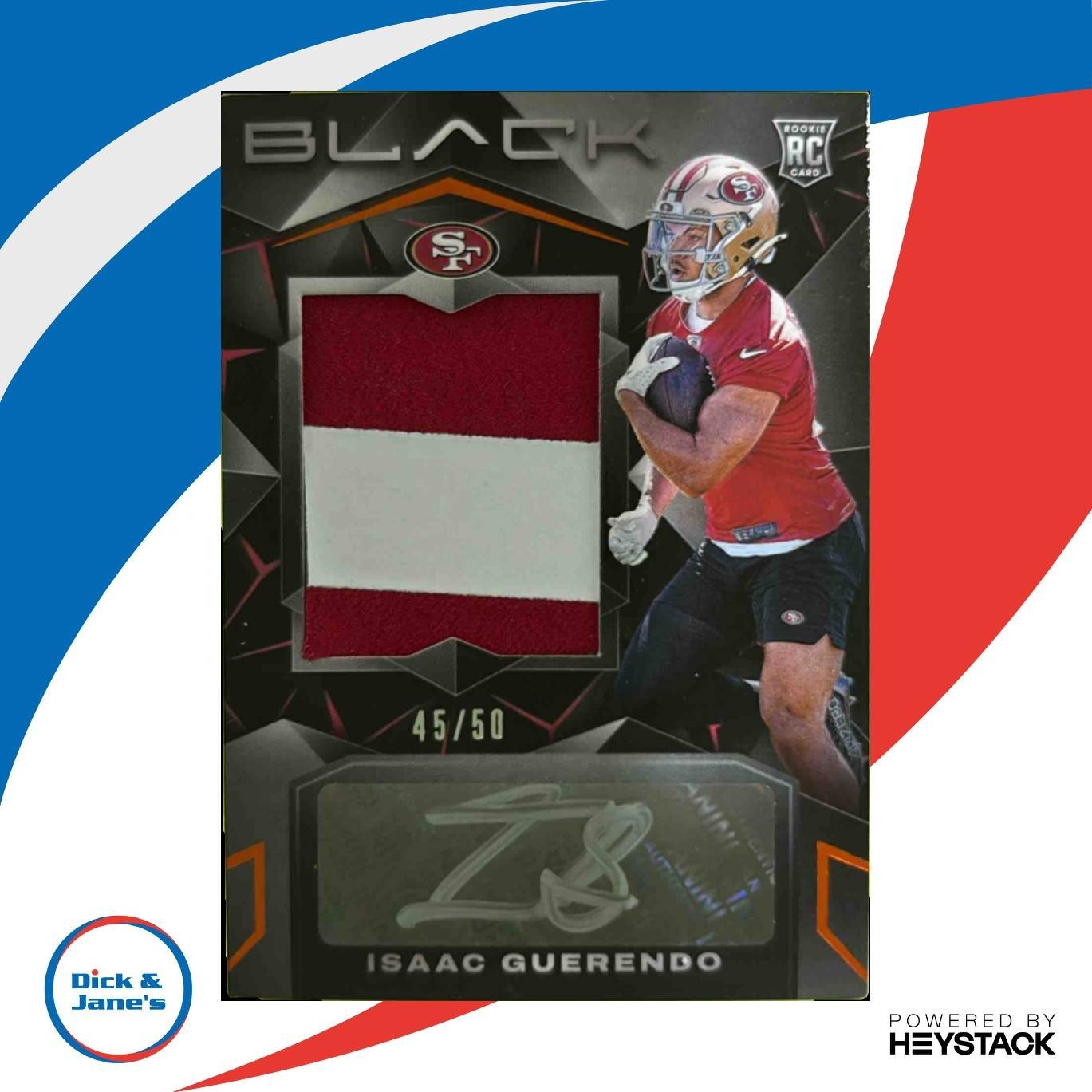 2024 Panini Black Isaac Guerendo Rookie Patch Auto Citrine 45/50 #242 RC 49ers