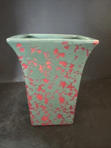 McCoy Vintage Green Speckled Glazed Planter Mid Century & Red