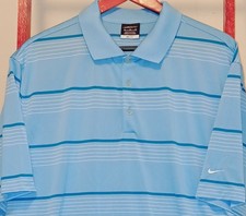 Nike Polo Shirt Mens XL Blue White Striped Dri-FIT Golf Athletic Performance