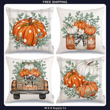 Fall Eucalyptus Pumpkin Truck Pillow Covers 18x18 Set of 4
