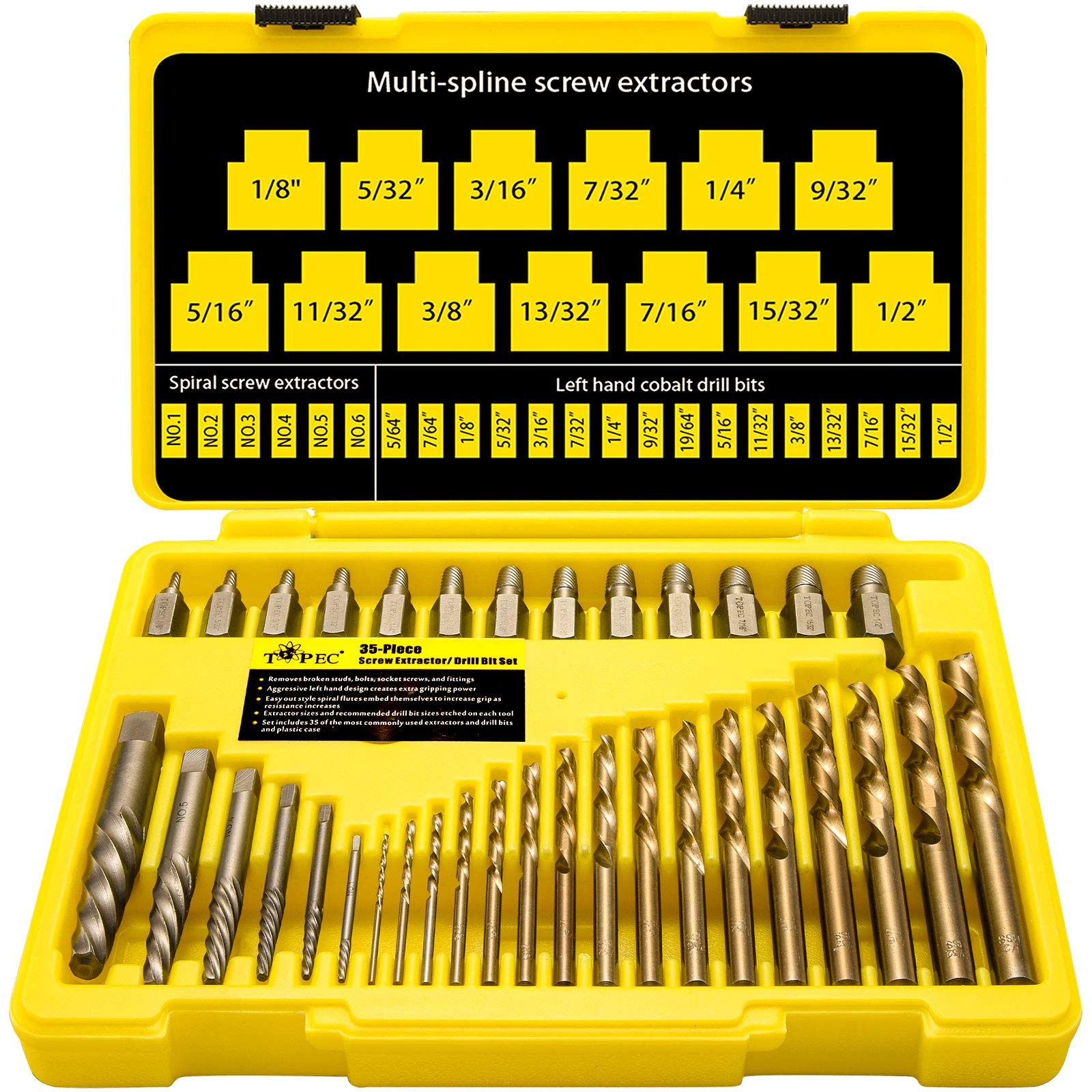 35-Piece Screw Extractor and Left Hand Drill Bit Set for Easy Out Broken Screw Removal