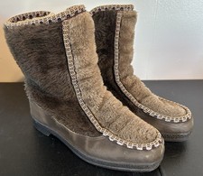 Vintage Snowland Faux Fur Wool Lined Brown Boots Size 8 Slip On Side Zip