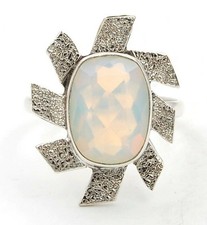 Natural 2CT Fire Opalite 925 Solid Genuine Sterling Silver Ring Sz 8.5 B3-6