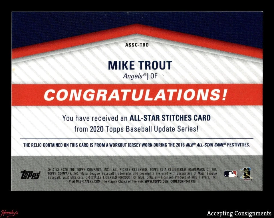 2020 Topps Update All Star Stitches #ASSCTRO Mike Trout JERSEY RELIC ANGELS - Image 2 of 2