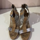 DONALD J PLINER SILVER ELASTIC STRAPS & CORK WEDGE SANDALS BACK ZIPPER SZ.8.5 M — photo 3