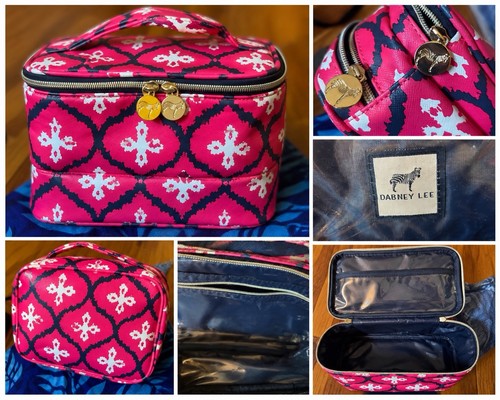 Dabney Lee Pink Navy White Patterned Makeup Case Zipper Handle