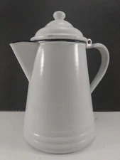 Graniteware Coffee Pot Teapot White BLK Enamelware Farmhouse Kitchen Country VTG