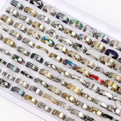 100 X Bulk Lot Mixed Stainless Steel Rings Men's women's Fashion Ring Wholesale