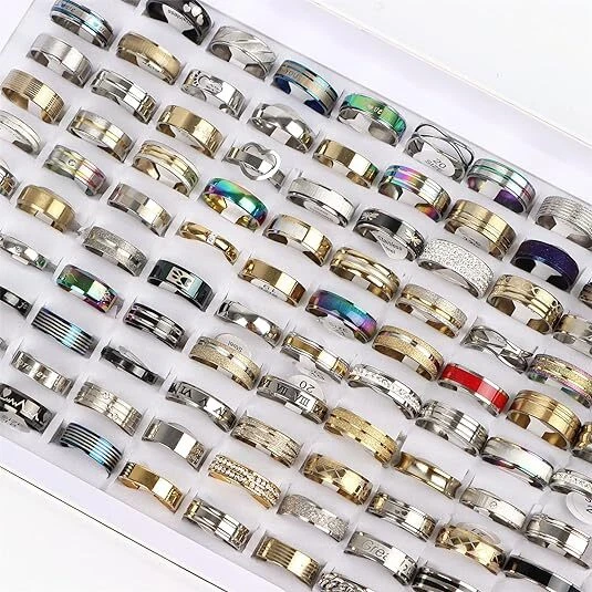 Bulk Lot Mixed Stainless Steel Rings Men's women's Fashion Ring Wholesale 100pcs - Image 4 of 4