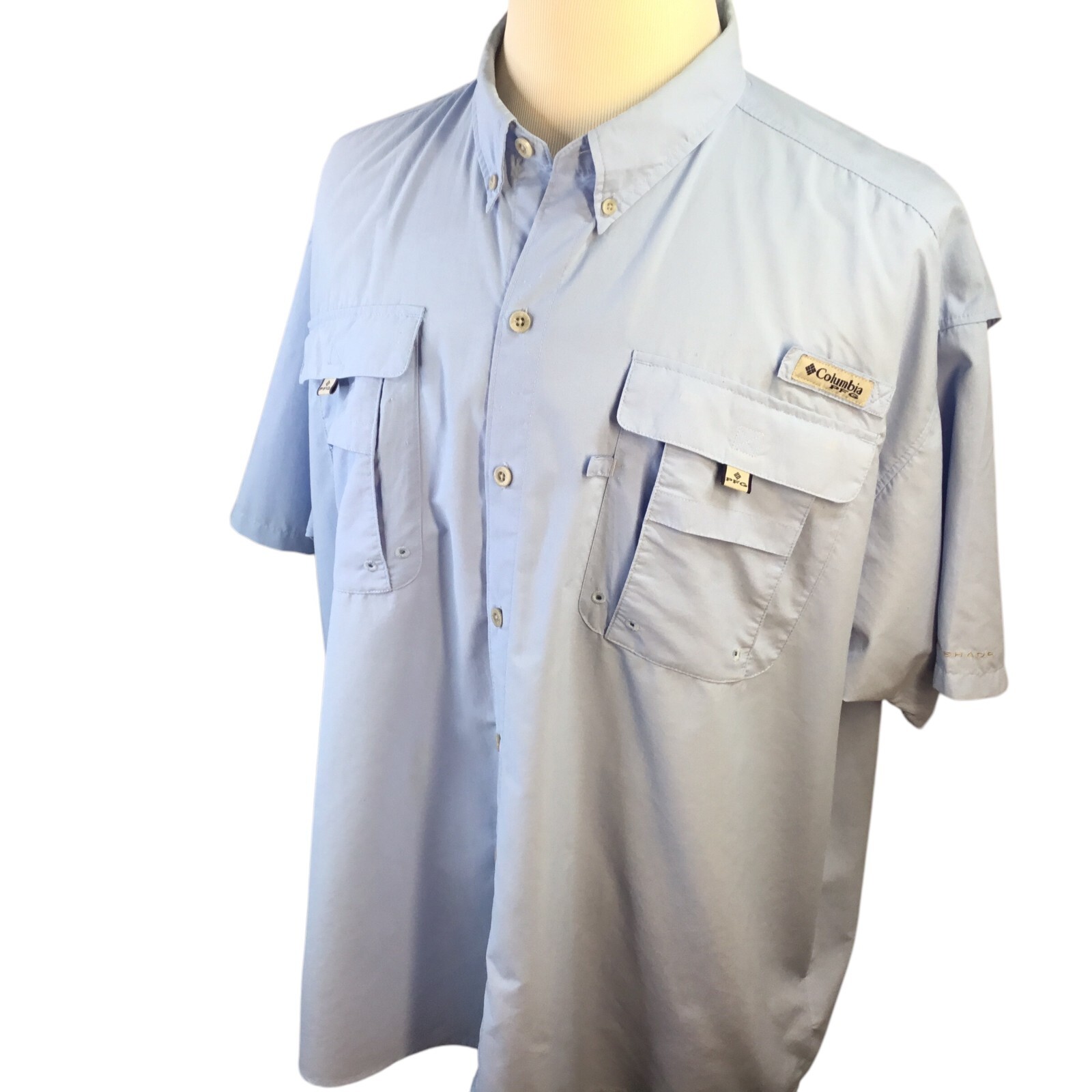 Columbia PFG Omni-Shade Vented Fishing Hiking Shirt XXL Blue Short Sleeve Button