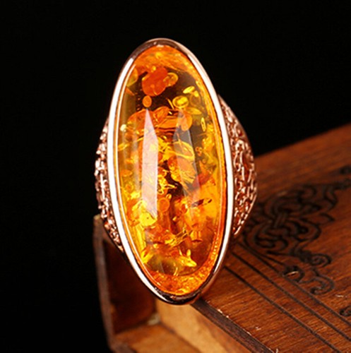 Ring Size 6-12 Elliptic Carving Amber Filled Vintage Punk Men Women - Picture 3 of 25