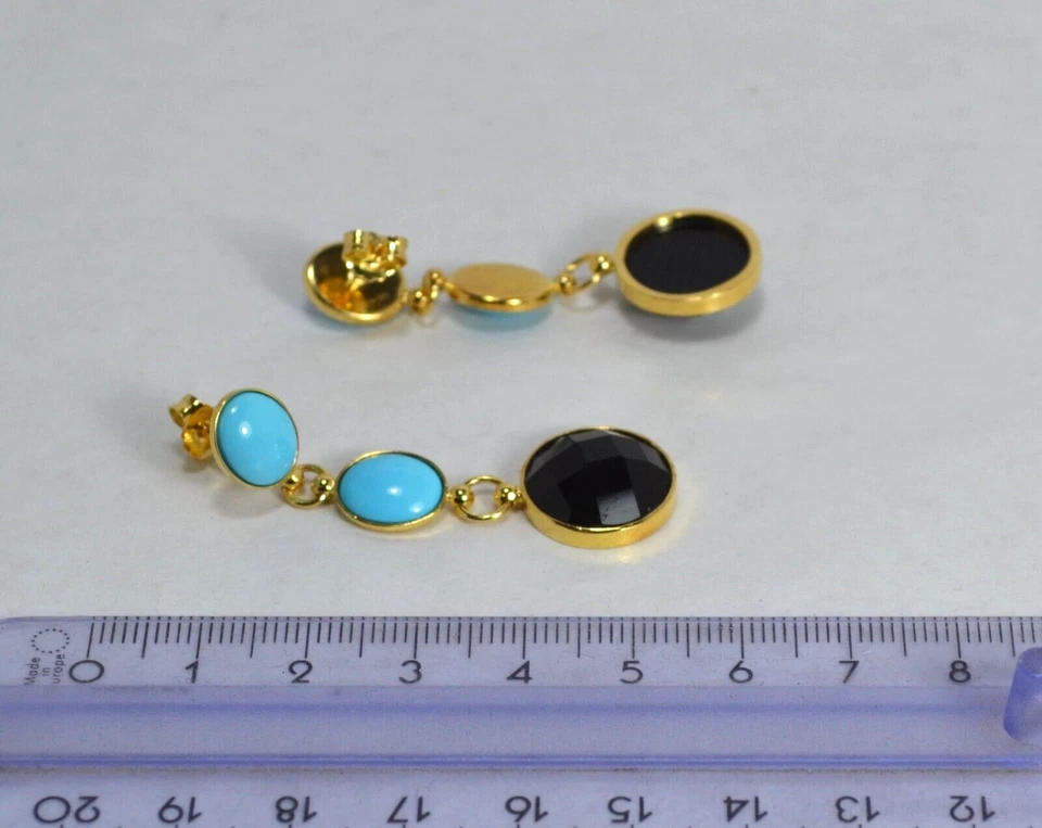 ORECCHINI ARGENTO DORATO 925 ONICE TURCHESE NSTURALE OVALI 8 x 10 mm   AGHT 0977 - Immagine 3 di 3