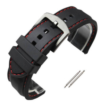 Rubber Silikon Ersatz Uhrenarmband Uhren Armband Buckle Rot Stitching Schwarz