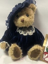 JC Penney Vintage Christmas Collection Teddy Bear In Blue Dress 8.5 Sitting