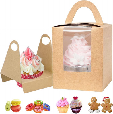 30 Stück Cupcake Boxen Einzeln Mit Fenster, Kraftpapier Cupcake Box 1Er, Tortens