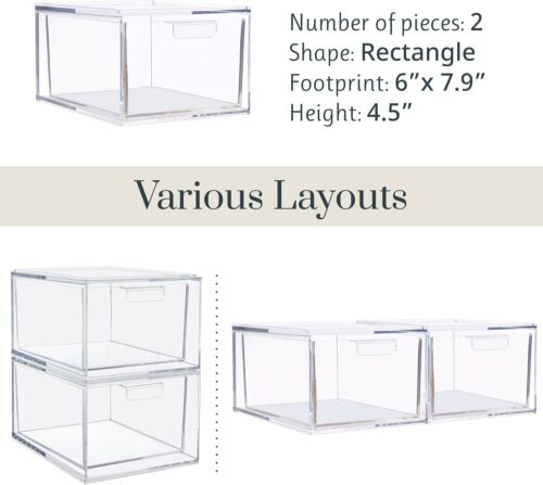 Audrey Stackable Clear Bin Plastic Organizer Drawers | 2 Piece Set | Organize - Picture 6 of 8