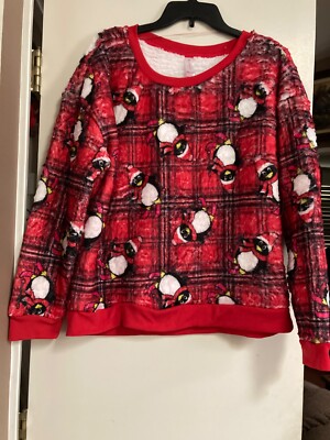 NO BOUNDARIES Red Ugly Christmas Sweater Furry Fuzzy