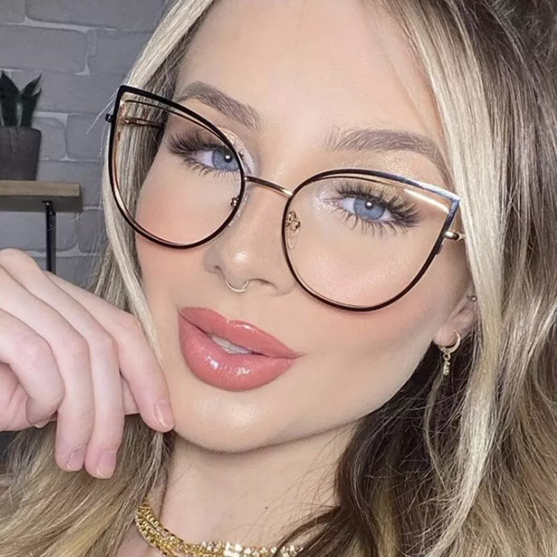New Luxury Cat Eye Glasses Frames Womens Fashion Anti Blue Rays Computer Eyewear