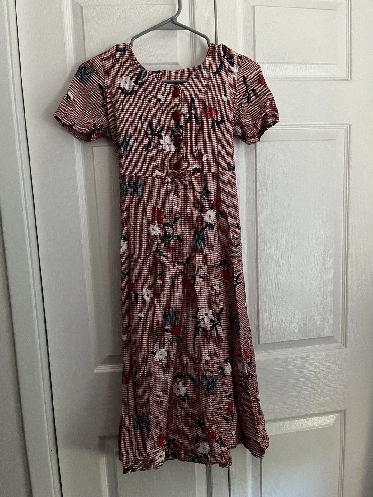 Vintage red gingham floral/tulip summer dress