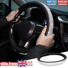 38CM/15" Car Steering Wheel Cover Diamante Crystal Leather Bling Non-slip UK