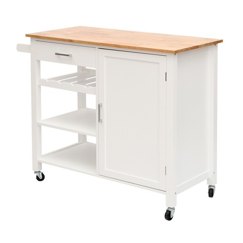 Rolling Kitchen Island Trolley Storage Cart Wood Top Drawer Wine Bottles Rack UK - Picture 10 of 11