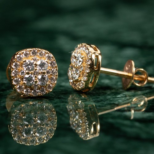 Pendientes pequeños de diamantes cultivados en laboratorio de 0,58 quilates en forma cuadrada de oro amarillo de 14 quilates VVS 0,58 quilates - Imagen 4 de 7