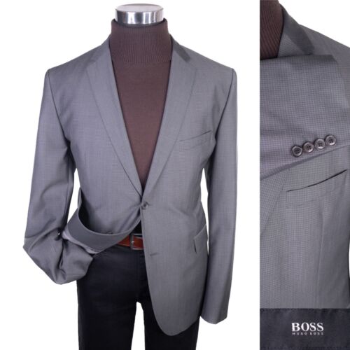 Hugo Boss Blazer Sport Suit Coat Jacket Men’s 44R Micro Check 100 Wool 2-Button
