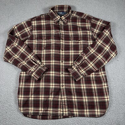 Polo Ralph Lauren Shirt Mens Large Red Plaid Stanfield Work Flap Pockets Loop
