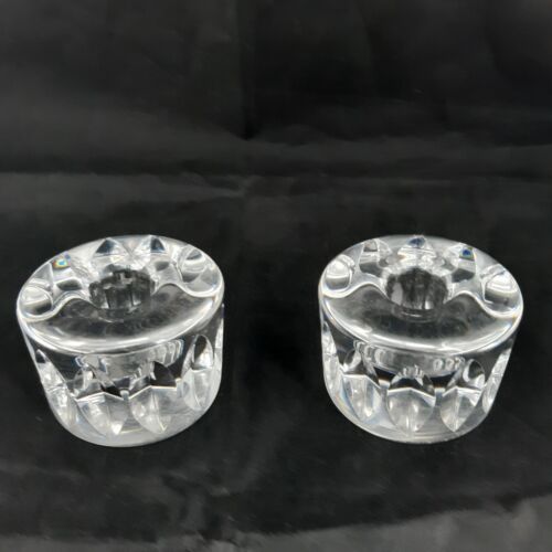 Vintage Pair of Orrefors Candle Holders Clear Glass Pair Signed Numbered 2 1/2" - Picture 1 of 11