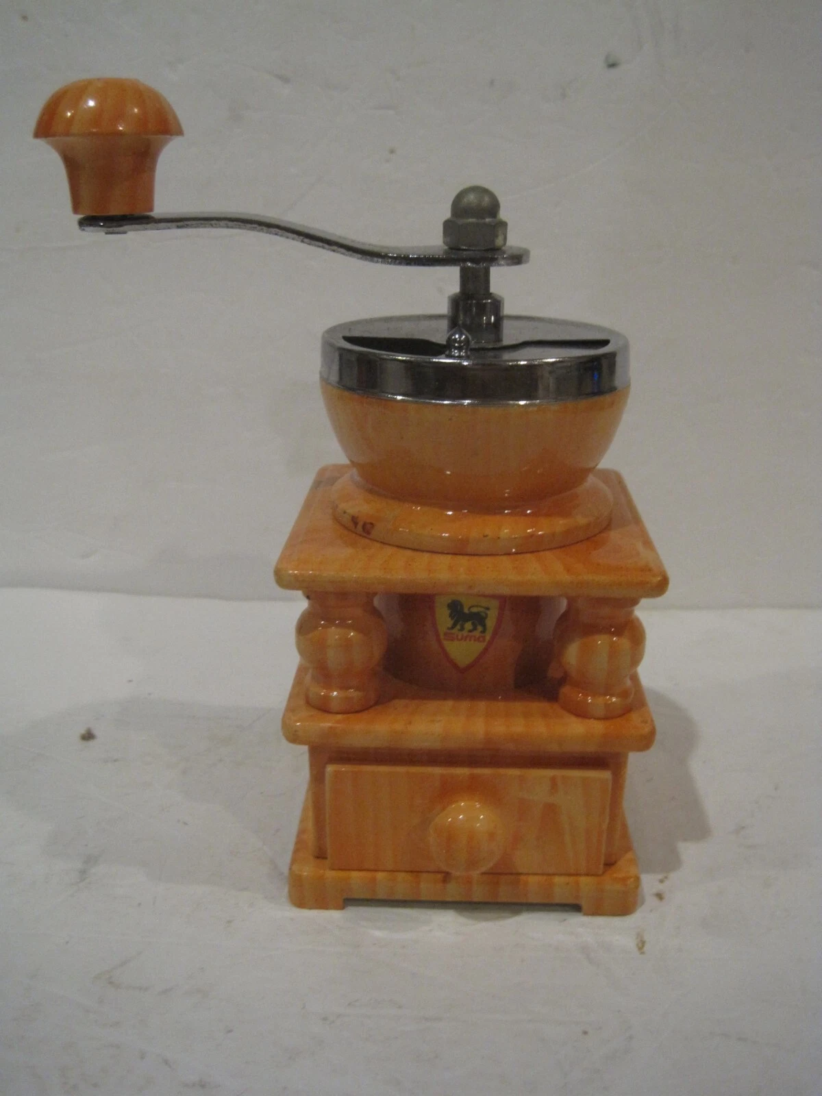 Rare Suma Chrome & Plastic Hand Crank Coffee Grinder, Spice Mill with Drawer