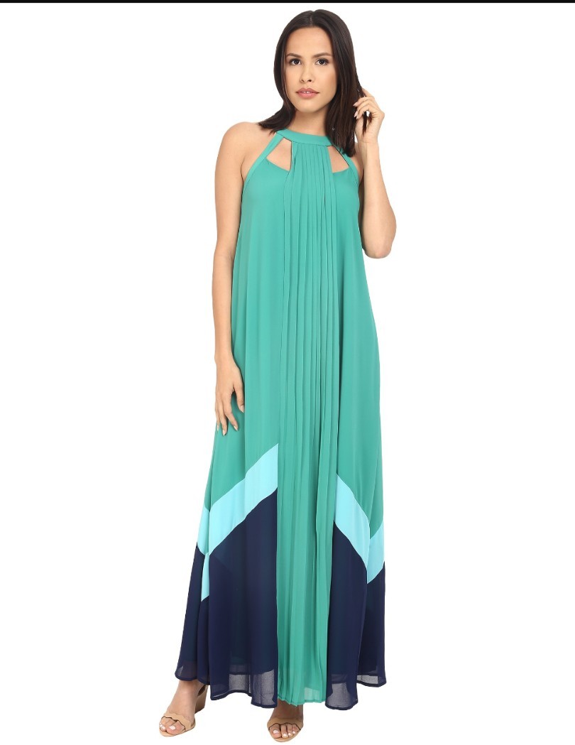block colour maxi dress Bandeau Cut Out Drape Detail Colour Block Maxi Dress In Blue Slinky | EGO US