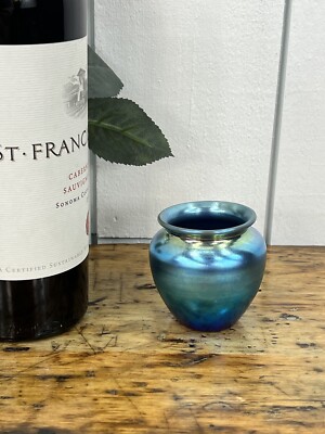 Antique STEUBEN AURENE Radiant Blue Art Glass Cabinet Floral Vase