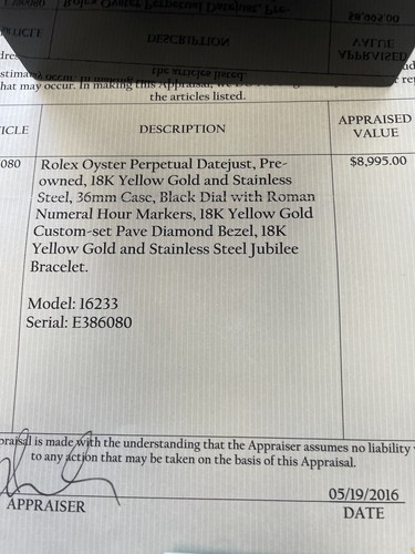 Rolex 16233 Datejust 36mm Steel And 18k Yellow Gold Blk Roman & Diamond Bezel - Picture 8 of 8
